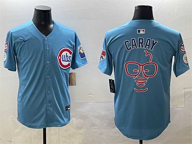 Men%27s Chicago Cubs Blue Harry Caray %27Holy Cow%27 Patch 2024-25 2nd Alternate Limited Stitched Jersey